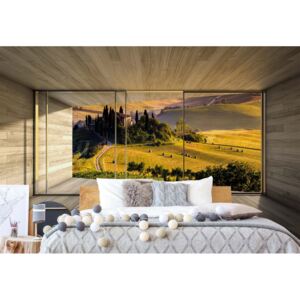 Fototapet - Tuscan Landscape 3D Modern Window View Vliesová tapeta - 254x184 cm