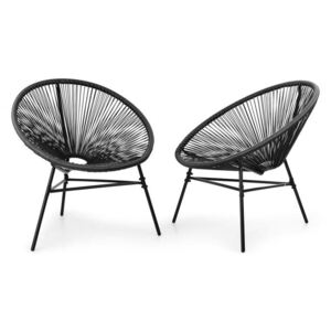 Blumfeldt Las Brisas, set de 2 scaune, design retro, 4mm panglică, negru