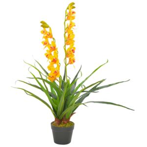 Plantă artificială orhidee cu ghiveci, galben, 90 cm