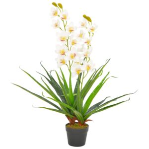 Plantă artificială orhidee cu ghiveci, alb, 90 cm
