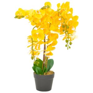 Plantă artificială orhidee cu ghiveci, galben, 60 cm