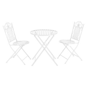 [casa.pro]® ,Set bistro - masa rotunda cu 2 scaune - mobila gradina alb