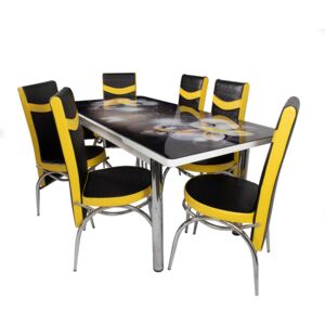 Set masă extensibilă Crina cu 6 scaune negru-galben
