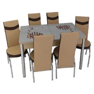 Set masă extensibilă Candy cu 6 scaune crem-maro
