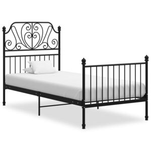 Cadru de pat, negru, 100x200 cm, metal și placaj