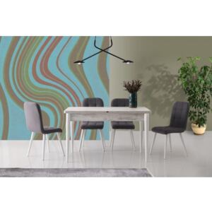 Set masa extensibila Roma White Vintage + 4 scaune Retro Grey tapitat, cadru lemn natural, Smart Living, Studio Casa