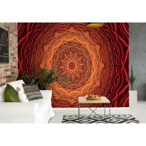 Fototapet - Abstract Mandala Design Orange Red Vliesová tapeta - 206x275 cm
