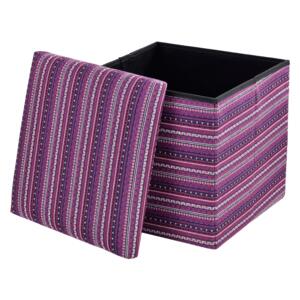 [en.casa]® Puff - scaun rabatabil Marime L - MDF/poliester, 38 x 38 cm, tricot colorat 3, nuante roz, cu compartiment pentru depozitare