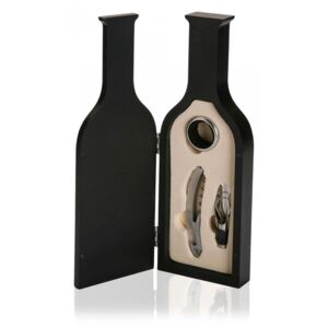 Set accesorii vin 3 piese argintii/negre din metal si lemn Wood Bottle Versa Home