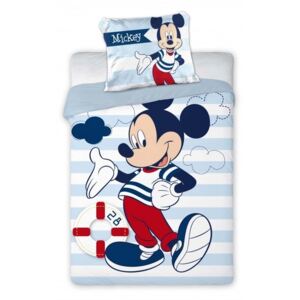Lenjerie de pat Mickey Mouse (dungi albastre) pentru copii de grădiniță