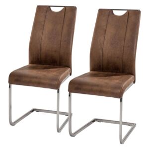 Set de 2 scaune Scalea imitatie piele/metal, maro, 43 x 102 x 58 cm