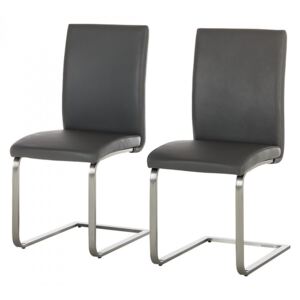 Set de 2 scaune Augusta I din piele naturala/otel inoxidabil, gri, fara brate, 44 x 98 x 58 cm