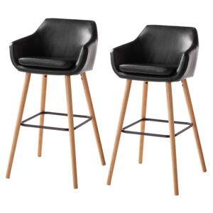 Set de 2 scaune de bar Nicholas I din piele sintetica/stejar, negru, 55 x 101 x 54 cm