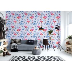 Fototapet GLIX - Tropical Flamingo Pattern Blue + adeziv GRATUIT Tapet nețesute - 312x219 cm