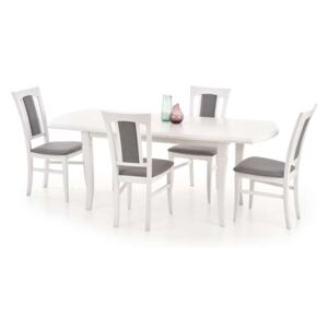 Set masă albă extensibilă cu 4 scaune Hanover, lemn, alb