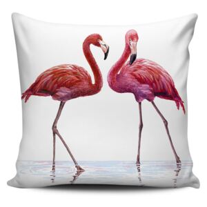 Pernă Home de Bleu Talking Flamingos, 43 x 43 cm, roz alb