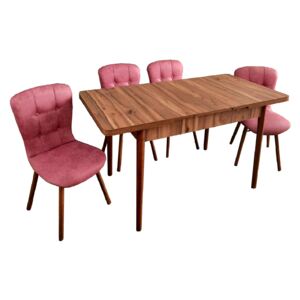 Set masă extensibilă Aris Nuc cu 4 scaune Hera roz închis