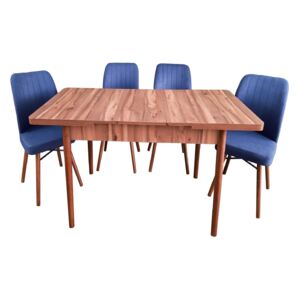 Set masă extensibilă Aris Nuc cu 4 scaune Kare albastre