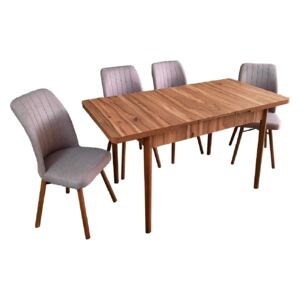 Set masă extensibilă Aris Nuc cu 4 scaune Kare gri