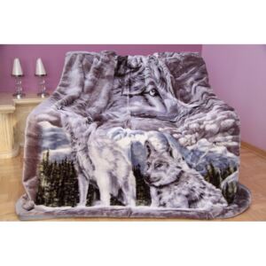 Pătură acrilică moale de lux culoarea gri cu lupi Lăţime: 160 cm | Lungime: 210 cm