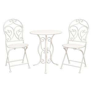 Set mobilier gradina 2 scaune pliabile si masa fier forjat alb Garden White Ø 60 cm x 70 h