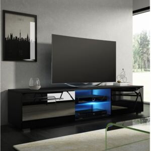 Comoda TV Bayldon cu iluminare LED, 36x140x40 cm, negru mat/negru lucios