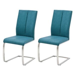 Set de 2 scaune Sayreville II piele sintetica/metal, albastru, 44 x 100 x 63 cm