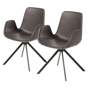 Set de 2 scaune Yasmin imitatie piele/otel, maro inchis/negru, 54 x 84 x 55 cm
