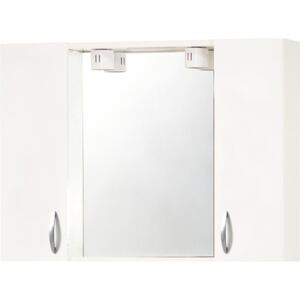 Dulapior baie cu oglinda Eko, iluminare si polita, 77x57 cm, alb lucios