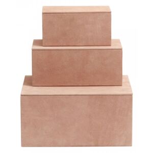Set 3 cutii cu capac roz din piele si MDF Box Suede Leather Nordal