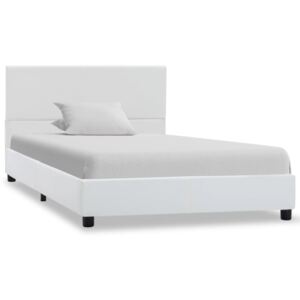 Cadru pat hidraulic cu ladă, alb, 100 x 200 cm, piele ecologică