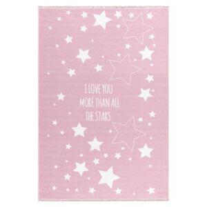 Covor copii cu steluțe și mesaj – alb/roz Love you stars 100x160 cm