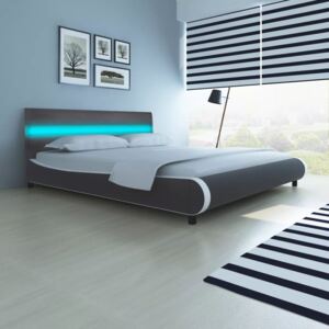 Cadru pat cu LED, gri, 180 x 200 cm, piele artificială