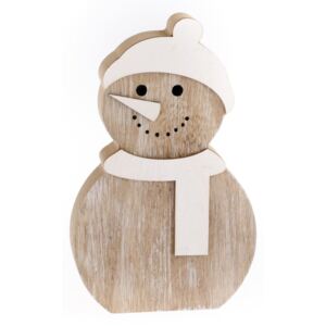 Decorațiune din lemn Dakls, înălțime 14,2 cm, om de zăpadă