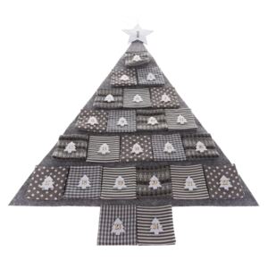 Calendar advent textil în formă de copac, lungime 68 cm, gri