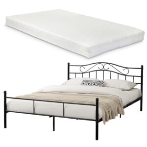 [en.casa]® Vintage pat frantuzesc cu cadru metalic - cu saltea spuma rece- 160 x 200 cm (negru)