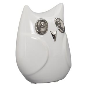 Statuetă decorativă din ceramică Mauro Ferretti Gufo Funny Owl, înălțime 13 cm, alb