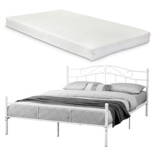 [en.casa]® Vintage pat frantuzesc cu cadru metalic - cu saltea spuma rece - 140 x 200 cm (alb)