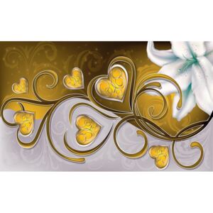 Buvu Tablou canvas: Inimile și crini (galben) - 75x100 cm