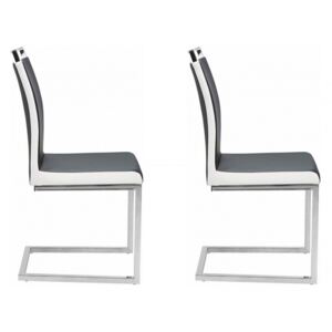 Set de 2 scaune Stella piele sintetica/metal, negru/alb/argintiu, 43 x 59 x 96 cm