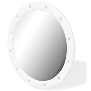 Oglindă de perete, alb lucios, 80 cm, piele ecologică