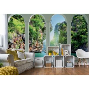 GLIX Fototapet - Tropical Lagoon 3D Archway View Vliesová tapeta - 416x254 cm