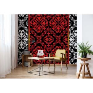 Fototapet - Red Black And White Ornamental Pattern Vliesová tapeta - 254x184 cm