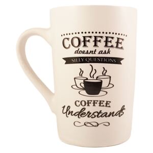 Cana ceramica COFFEE Understands, Alb cu negru, 340 ml