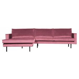 Canapea roz din poliester si metal cu colt pentru 3 persoane Rodeo Left
