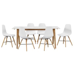 [en.casa]® Masa bucatarie bambus cu 6 scaune design Noni - garnitura bucatarie - alb