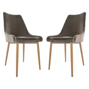 Set 2 scaune dining Elisa, catifea, picioare metalice imitatie lemn, gri