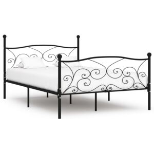 Cadru de pat cu bază din șipci, negru, 120 x 200 cm, metal