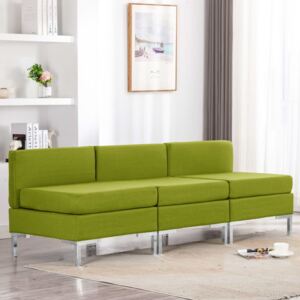Canapele de mijloc modulare cu perne, 3 buc., verde, textil