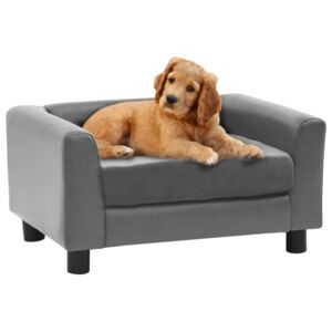 Canapea pentru câini, gri, 60x43x30 cm, pluș & piele ecologică